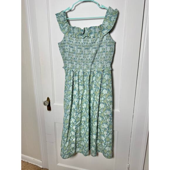 Crown & Ivy Smocked Green Floral Off the Shoulder Midi Dress Women's XL NWOT - Picture 1 of 8